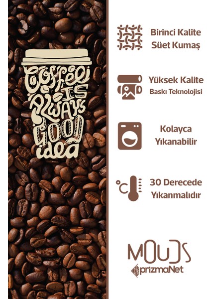 Süet Kumaş Coffee Time Desenli Mutfak Önlüğü, Aşçı Önlüğü, Garson Önlüğü