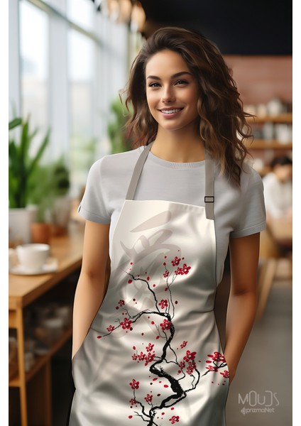 Süet Kumaş Blossom Japan 4 Desenli Mutfak Önlüğü, Aşçı Önlüğü, Garson Önlüğü