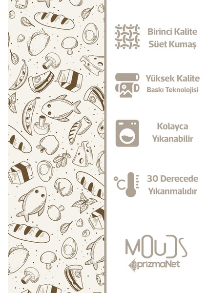 Süet Kumaş Haki Çizgi Yemekler Desenli Mutfak Önlüğü, Aşçı Önlüğü, Garson Önlüğü