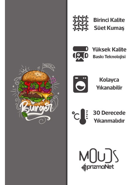 Süet Kumaş Burger Desenli Mutfak Önlüğü, Aşçı Önlüğü, Garson Önlüğü