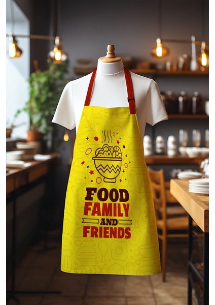Süet Kumaş Family Food Yemek Desenli Mutfak Önlüğü, Aşçı Önlüğü, Garson Önlüğü