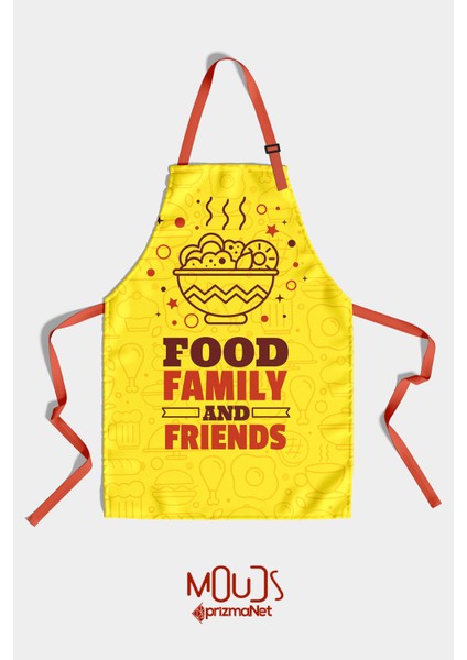 Süet Kumaş Family Food Yemek Desenli Mutfak Önlüğü, Aşçı Önlüğü, Garson Önlüğü