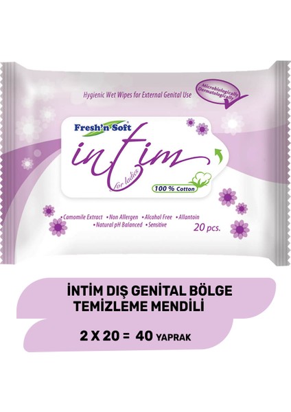 Fresh'n Soft Body Care - Intim Dış Genital Bölge Temizleme Mendili 2 Paket 40 Yaprak