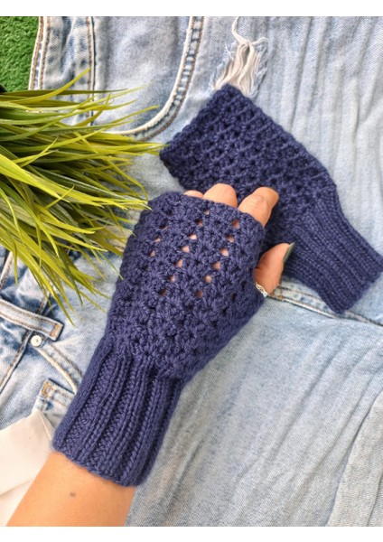 Trendy Lacivert Parmaksız Eldiven