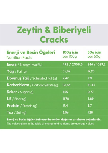 Zeytin Biberiyeli Glutensiz Vegan Tohum Kraker Cracks 50gr