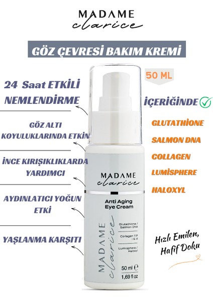 Göz Çevresi Bakım Kremi 50ML Salmon Dna ve Collagen Içeriği ile Yaşlanma Önleyici ve Yoğun Nemlendirme