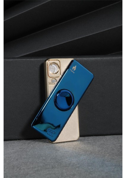 Mavi Renk Ledli ve Çarklı Şarjlı Çakmak 24CSM22105AR04