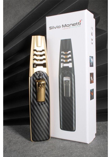 Altın Renk Güçlü Karbon Desen Metal Başlık Pürmüz Gazlı Çakmak 24CSM898MR02