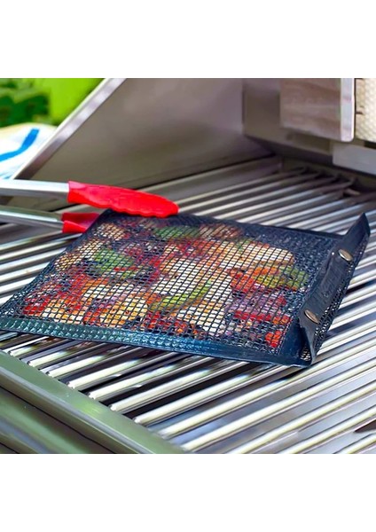 Siyah Stil 22X27CM Barbekü Izgara Örgü Çantası, Yapışmaz Barbekü Izgara Çantası Izgara Yeniden Kullanılabilir ve Temizlemesi Kolay Yapışmaz Izgara Izgara Çantası Fırçalı (Yurt Dışından)