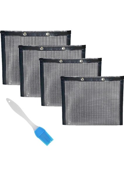 Siyah Stil 24X14CM Barbekü Izgara Örgü Çantası, Yapışmaz Barbekü Izgara Çantası Izgara Yeniden Kullanılabilir ve Temizlemesi Kolay Yapışmaz Izgara Izgara Çantası Fırçalı (Yurt Dışından)