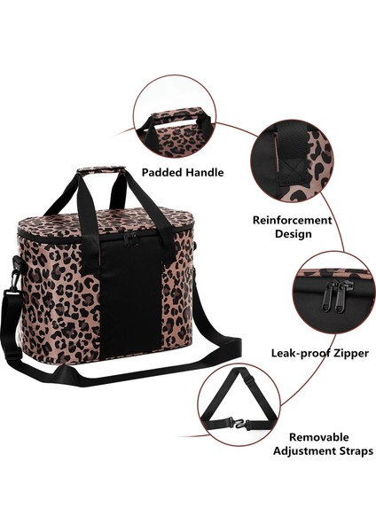Leopar Tarzı Soğutucu Omuzdan Askili Çanta Kadın Yalıtımlı Serin Kutu Termal Yiyecek Çantası Erkekler Büyük Leopar Su Geçirmez Sızdırmaz Taşınabilir Seyahat Yeniden Kullanılabilir (Yurt Dışından) indirimleri