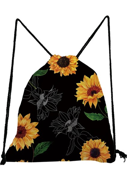 SK0429 Tarzı Oldukça Siyah Sırt Çantası Ayçiçeği Baskılı Ipli Çanta Moda Kitap Çantası Taşınabilir Saklama Çantası Büyük Kapasiteli Ayakkabı Çantası Okula (Yurt Dışından) fırsatları