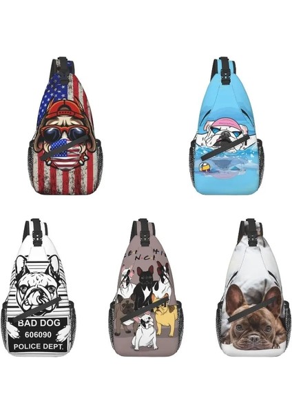 No.5 Tarzı 39X19X9CM Amerikan Bayrağı Fransız Bulldog Sling Göğüs Crossbody Çanta Erkekler Rahat Köpek Sevgilisi Omuz Sırt Çantası Yürüyüş Için (Yurt Dışından)