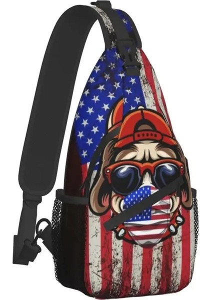No.5 Tarzı 39X19X9CM Amerikan Bayrağı Fransız Bulldog Sling Göğüs Crossbody Çanta Erkekler Rahat Köpek Sevgilisi Omuz Sırt Çantası Yürüyüş Için (Yurt Dışından)