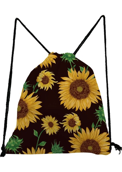 SK0458 Tarzı Oldukça Siyah Sırt Çantası Ayçiçeği Baskılı Ipli Çanta Moda Kitap Çantası Taşınabilir Saklama Çantası Büyük Kapasiteli Ayakkabı Çantası Okula (Yurt Dışından)