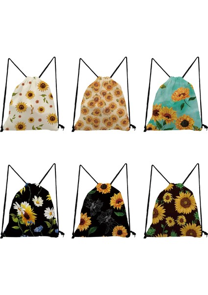 SK0458 Tarzı Oldukça Siyah Sırt Çantası Ayçiçeği Baskılı Ipli Çanta Moda Kitap Çantası Taşınabilir Saklama Çantası Büyük Kapasiteli Ayakkabı Çantası Okula (Yurt Dışından) indirimleri