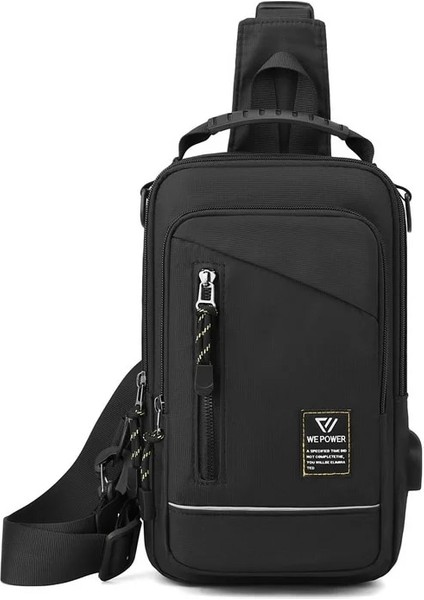 Siyah Stil Erkekler Sling Sırt Çantası Çapraz Vücut Göğüs Omuz Çantası Sırt Çantası USB Şarj Portu ile Seyahat Naylon Erkek Küçük Sırt Çantası Postacı Çantası (Yurt Dışından)