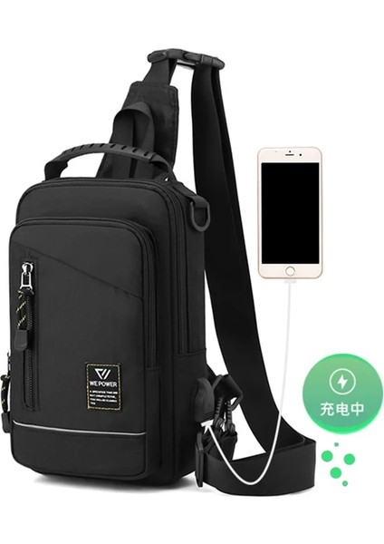 Siyah Stil Erkekler Sling Sırt Çantası Çapraz Vücut Göğüs Omuz Çantası Sırt Çantası USB Şarj Portu ile Seyahat Naylon Erkek Küçük Sırt Çantası Postacı Çantası (Yurt Dışından) fiyatları