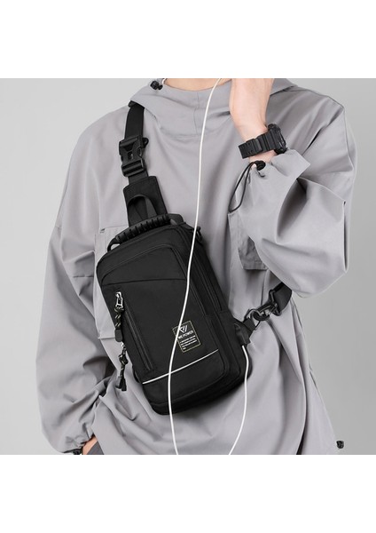 Siyah Stil Erkekler Sling Sırt Çantası Çapraz Vücut Göğüs Omuz Çantası Sırt Çantası USB Şarj Portu ile Seyahat Naylon Erkek Küçük Sırt Çantası Postacı Çantası (Yurt Dışından) modelleri