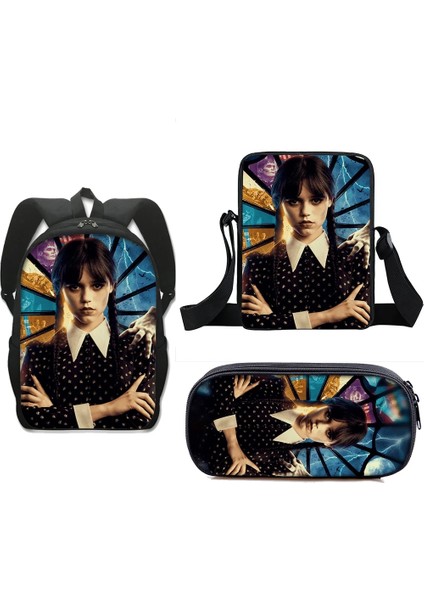 No.12 Tarzı Et Çarşamba Addams Sırt Çantası Crossbody Çanta Kalem Kutusu Öğrenci Erkek Kız Cosplay Nevermore Akademisi Schoolbag Dizüstü Sırt Çantası (Yurt Dışından)