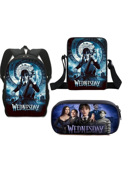 No.12 Tarzı Et Çarşamba Addams Sırt Çantası Crossbody Çanta Kalem Kutusu Öğrenci Erkek Kız Cosplay Nevermore Akademisi Schoolbag Dizüstü Sırt Çantası (Yurt Dışından)