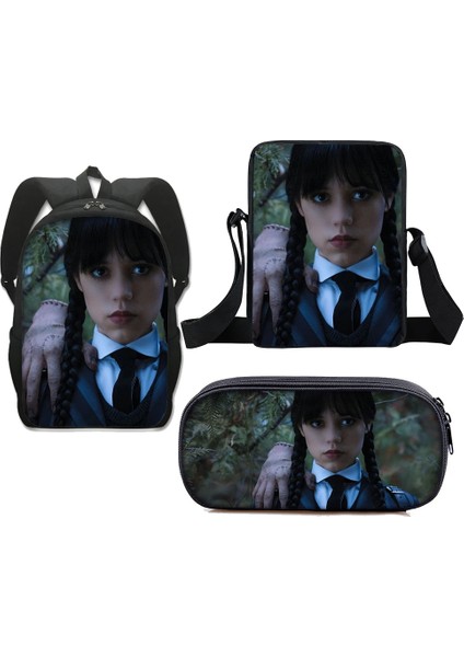 No.12 Tarzı Et Çarşamba Addams Sırt Çantası Crossbody Çanta Kalem Kutusu Öğrenci Erkek Kız Cosplay Nevermore Akademisi Schoolbag Dizüstü Sırt Çantası (Yurt Dışından)