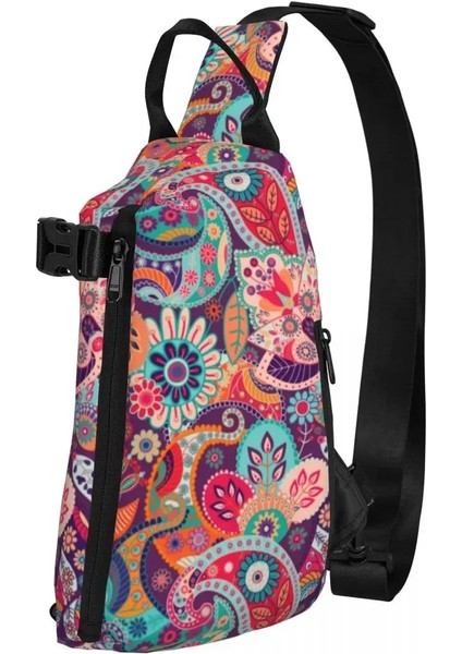 No.4 Stili Altın Paisley Baskı Göğüs Çanta Erkek Vintage Çiçek Bisiklet Omuzdan Askili Çanta Eğlenceli Tasarımcı Crossbody Çanta Telefon Balıkçılık Askılı Çanta (Yurt Dışından)