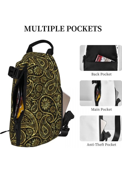No.4 Stili Altın Paisley Baskı Göğüs Çanta Erkek Vintage Çiçek Bisiklet Omuzdan Askili Çanta Eğlenceli Tasarımcı Crossbody Çanta Telefon Balıkçılık Askılı Çanta (Yurt Dışından) fırsatları