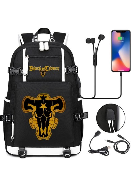 No.11 Tarzı Sıcak Siyah Yonca Sırt Çantası Genç Erkek Kız Okul Çantası Çok Fonksiyonlu USB Şarj Çantası Unisex Seyahat Laptop Çantası Sırt Çantası Mochila (Yurt Dışından) indirimleri