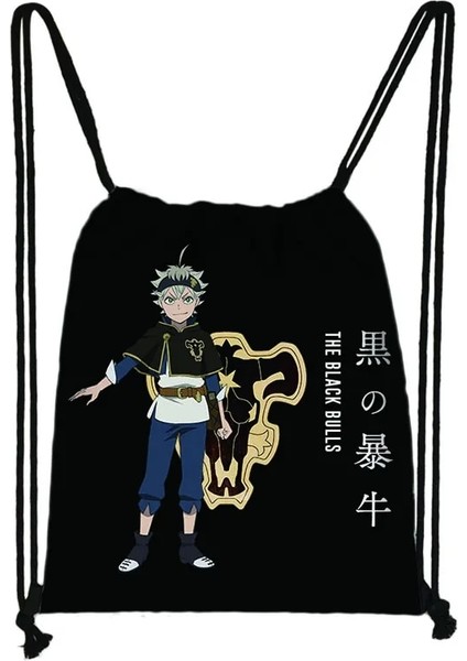 No.7 Tarzı Anime Siyah Yonca Ipli Çanta Sırt Çantası Günlük Rahat Erkek Kız Sırt Çantası Ipli Çanta Saklama Çantası Alışveriş Plaj Çantaları (Yurt Dışından)