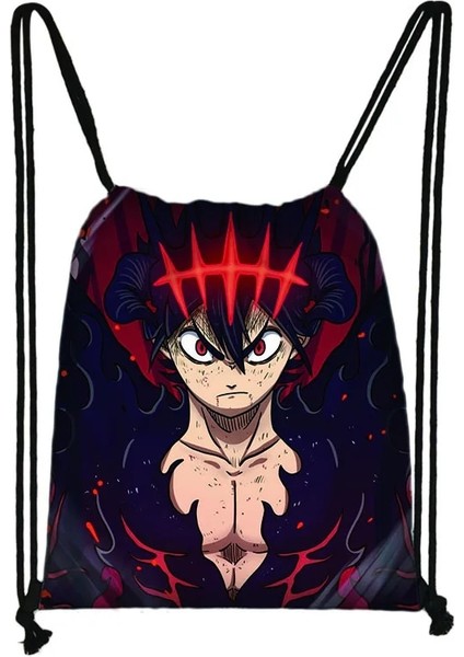 No.7 Tarzı Anime Siyah Yonca Ipli Çanta Sırt Çantası Günlük Rahat Erkek Kız Sırt Çantası Ipli Çanta Saklama Çantası Alışveriş Plaj Çantaları (Yurt Dışından)