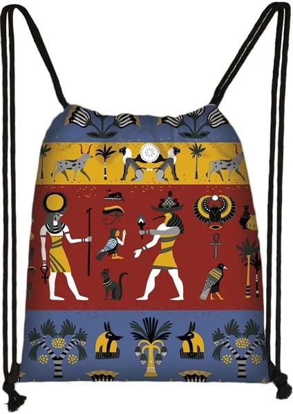 SKDAIJIXXS02 Stili Mısır Sanat Baskı Sırt Çantası Mısır Firavunu Anubis Ipli Çanta Seyahat Kadınlar Için Rahat Omuz Çantaları Gizli Sakli Konusmalar Ayakkabı Tutucu (Yurt Dışından)