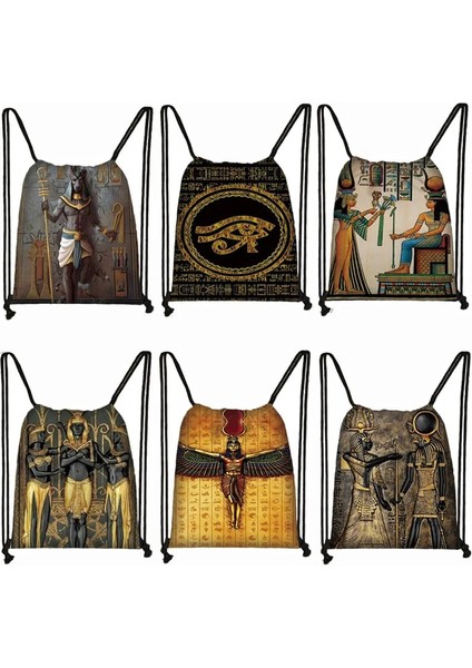 SKDAIJIC03CW Tarzı Mısır Sanat Baskı Sırt Çantası Mısır Firavunu Anubis Ipli Çanta Seyahat Kadınlar Için Rahat Omuz Çantaları Gizli Sakli Konusmalar Ayakkabı Tutucu (Yurt Dışından)