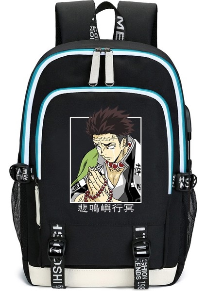 Siyah2 Tarzı Iblis Avcısı Shinazugawa Sanemi Anime Kimetsu No Yaiba Seyahat Sırt Çantaları Açık Spor Okul Çantası USB Şarj (Yurt Dışından) modelleri