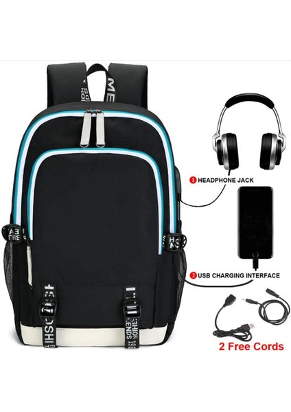 Siyah2 Tarzı Iblis Avcısı Shinazugawa Sanemi Anime Kimetsu No Yaiba Seyahat Sırt Çantaları Açık Spor Okul Çantası USB Şarj (Yurt Dışından) fırsatları