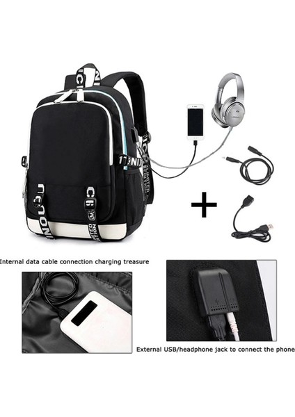 Siyah2 Tarzı Iblis Avcısı Shinazugawa Sanemi Anime Kimetsu No Yaiba Seyahat Sırt Çantaları Açık Spor Okul Çantası USB Şarj (Yurt Dışından) indirimleri