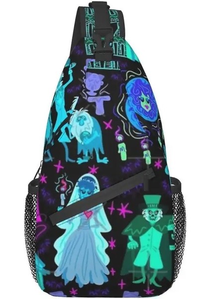 No.7 Tarzı 39X19X9CM Mutlu Haunts Perili Köşk Sling Crossbody Göğüs Çanta Erkekler Rahat Cadılar Bayramı Omuz Sırt Çantası Seyahat Bisiklet Için (Yurt Dışından)