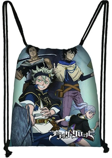 No.17 Tarzı Anime Siyah Yonca Ipli Çanta Sırt Çantası Günlük Rahat Erkek Kız Sırt Çantası Ipli Çanta Saklama Çantası Alışveriş Plaj Çantaları (Yurt Dışından)