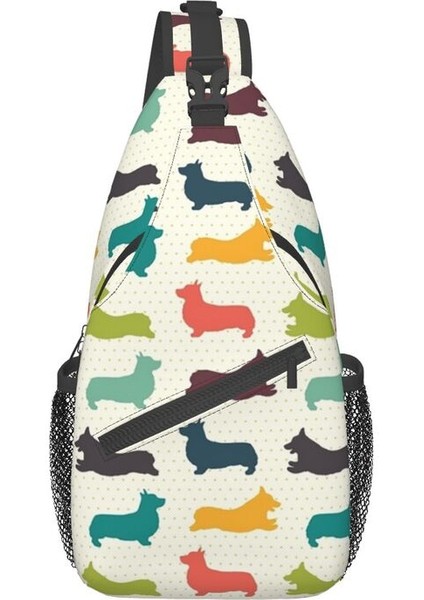 No.5 Tarzı 39X19X9CM Corgi Desen Sling Çanta Erkekler Için Serin Sevimli Köpek Omuz Crossbody Göğüs Sırt Çantası Seyahat Yürüyüş Sırt Çantası (Yurt Dışından)