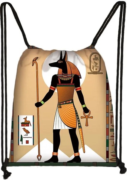 SKDAIJIXXS13 Tarzı Mısır Sanat Baskı Sırt Çantası Mısır Firavunu Anubis Ipli Çanta Seyahat Kadınlar Için Rahat Omuz Çantaları Gizli Sakli Konusmalar Ayakkabı Tutucu (Yurt Dışından)