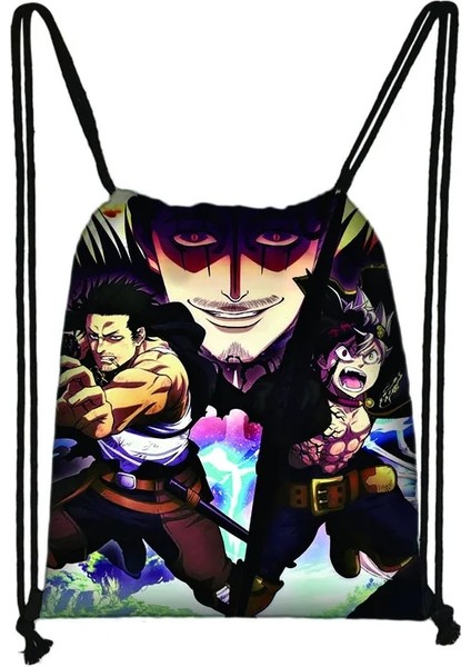 No.9 Stili Anime Siyah Yonca Ipli Çanta Sırt Çantası Günlük Rahat Erkek Kız Sırt Çantası Ipli Çanta Saklama Çantası Alışveriş Plaj Çantaları (Yurt Dışından)