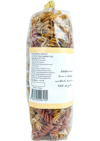 OG natural Keçi Sütlü Sebzeli Burgu Makarna 250 Gr +8 Ay