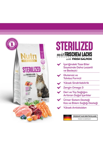 Nutri Feline Adult Sterilised Kısırlaştırılmış Somonlu Yetişkin Kedi Maması 2 kg