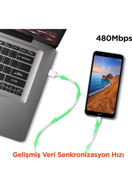 Micro USB 18W Hızlı Şarj Destekli 480 Mbps Data/Şarj Kablosu