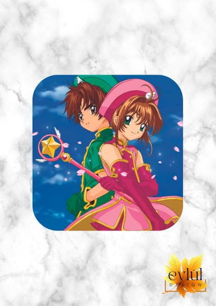 Anime Chaoran Y Sakura Özel Tasarım Renkli Baskılı Mdf Kare Bardak Altlığı