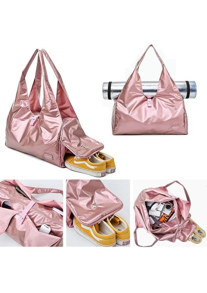 E Stili Gümüş Stili Parlak Pembe Bayan Spor Çantaları Spor Ayakkabı Bölmesi ile Islak Kuru Spor Çantası Yoga Mat Çanta Eğitim Yoga Bolsa Sac De Sport (Yurt Dışından) modelleri
