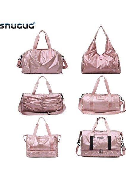 E Stili Gümüş Stili Parlak Pembe Bayan Spor Çantaları Spor Ayakkabı Bölmesi ile Islak Kuru Spor Çantası Yoga Mat Çanta Eğitim Yoga Bolsa Sac De Sport (Yurt Dışından) fırsatları