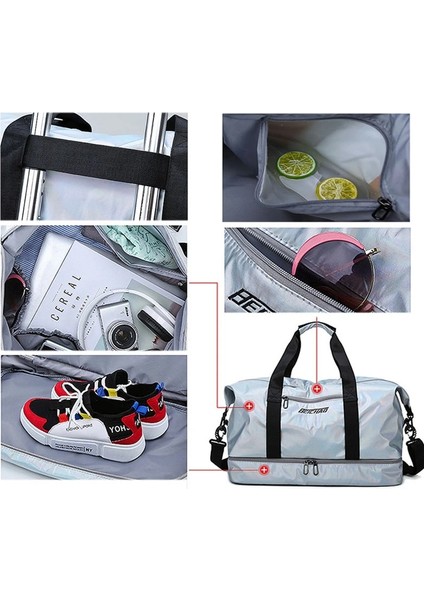 E Stili Gümüş Stili Parlak Pembe Bayan Spor Çantaları Spor Ayakkabı Bölmesi ile Islak Kuru Spor Çantası Yoga Mat Çanta Eğitim Yoga Bolsa Sac De Sport (Yurt Dışından) indirimleri