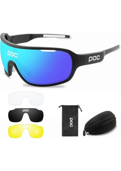 P2-1 Stili 4 Lens Seti Poc Blade Hd Bisiklet Güneş Gözlüğü Spor Gözlük Erkek Kadın Dağ UV400 Bisiklet Gözlük Mtb Yol Bisikleti TR90 Gözlük (Yurt Dışından)