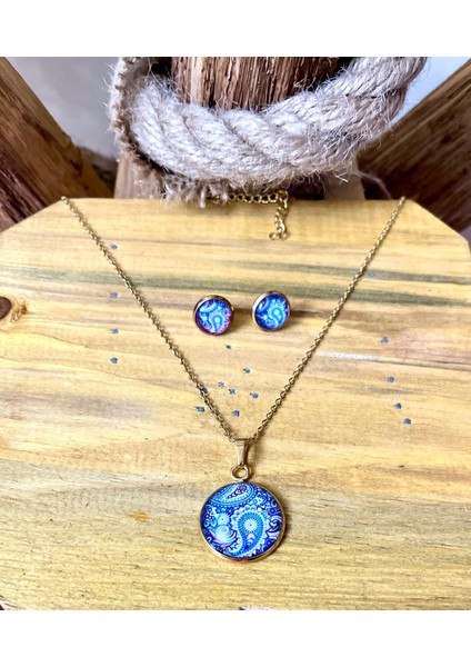 316L Çelik Otantik Figürlü Kolye Küpe Hediyelik Set